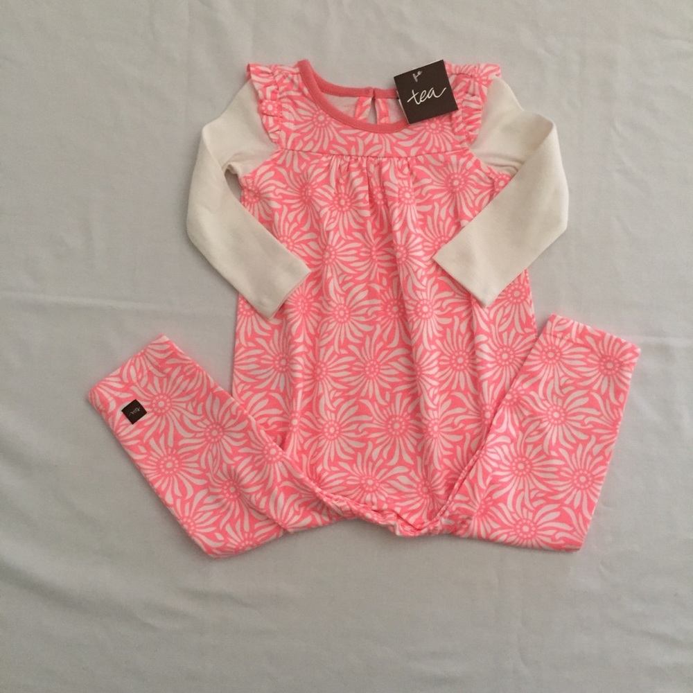 Tea Collection Pink Daisy Pattern Romper Jumpsuit